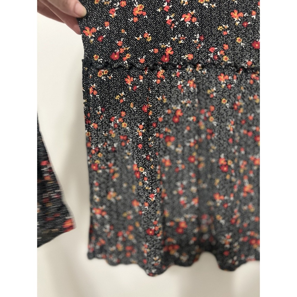 Knox Rose Women's Dark Floral Top Size L Peasant Long Sleeve Black Red Lace - Picture 5 of 16